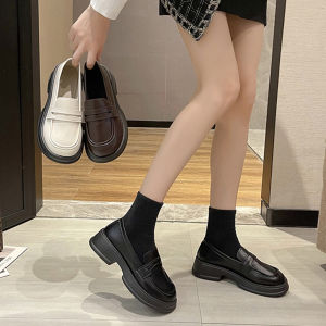 Brown Thick Bottom Loafers Womens Spring Autumn Uniform Style Shoes Black Casual Fashion Single Shoes British Retro Style