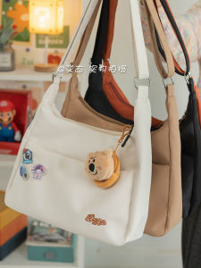 High Aesthetic Value Pure Color Japanese Style Student Commuter Large Capacity Shoulder Bag Casual Nylon Crossbody Bag for Daily Use