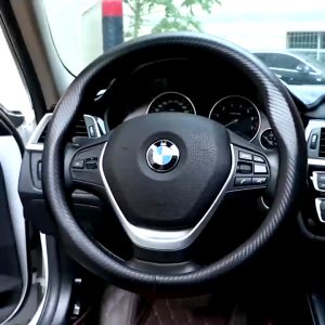 AOZI New Carbon Fiber Universal Car Steering Wheel Cover Microfiber Plus Carbon Fiber for All 38cm 15inch Ultra-thin Non-slip Round Breathable Sweat-absorbent Luxury Cover