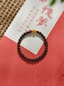 Original Luxurious Cloud Gold Inlay Small Leaf Purple Sandalwood Single Double Ring Bracelet Ancient Style Buddhist Beads