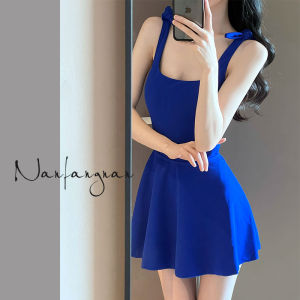 Shen Mengchen Womens One-Piece Swimsuit Thermal Spring Blue Vacation Swimwear Slimming Concealing Beauty New 2025 Model