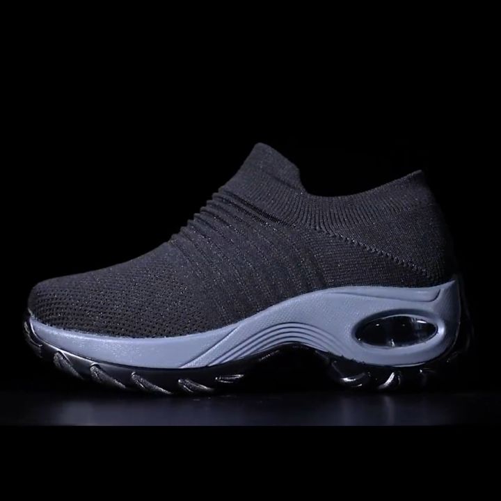 Korean sneaker slip on Shoes For women black rubber Running Shoes fashion  Air cushion Casual Shoes waking shoes Lazada PH