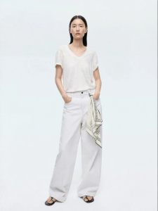 edition | Womens Cotton Linen Wide Leg White Jeans with Scarf