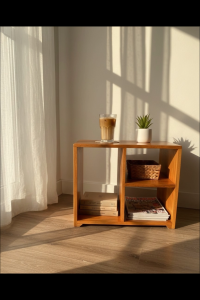 Meja Rak Kayu Jati Minimalis 3 Ruang – Meja Samping / Meja Serbaguna 45×30×35 cm