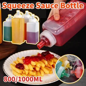 Large Capacity Plastic Squeeze Bottle Jam Syrup Oil Pot Storage Bottle Food Grade Salad Dressing Bottle Kitchen Supply