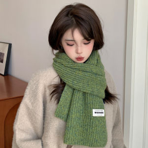 miiow | Warm Pure Color Knitted Scarf Womens Winter Fashion Versatile Sweet Lazy Style Polyester Fiber Rectangle Scarf For Students