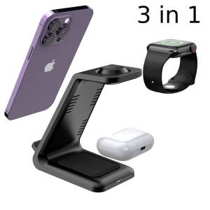 3 in 1 Wireless Charger Stand Fast Charging Dock Station for iPhone 15 14 13 12 11 X XR 8 Apple Watch 6 7 8 iWatch Airpods Pro Galaxy Buds