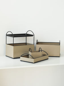 Khaki Leather Edge Storage Box Rectangular Iron Art Tea Table Remote Control Organizer Luxury Style Desktop Storage Solution