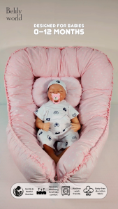 Portable Girls Pink Hearts Baby Bed Cotton Baby Nest with Baby Pillow Removable Newborn Bed Set Until 12 MONTHS