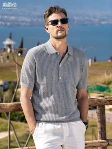 Enjeolon | Breathable Lace-up Vertical Texture Mens Polo Shirt