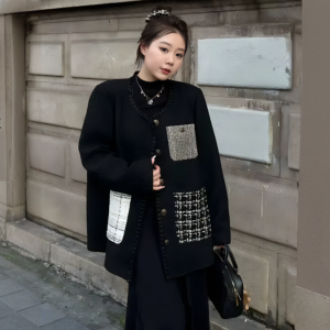 plus Size French Style Color Block Slimming Cardigan Womens Spring Autumn New Loose Fit Short Suit Jacket Princess Commute