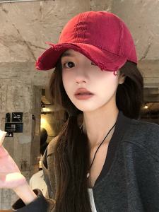 หมวกเบสบอลทรงกลมสไตล์ย้อนยุคสำหรับผู้หญิง ฤดูใบไม้ร่วง 2025 หมวกเบสบอลทรงกลมขนาดใหญ่ ทรงปากเป็ดสีแดง ทรงปากกว้าง ทรงปากเล็ก ทรงปากกลาง