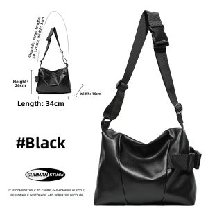 Mens Large Capacity Sports Crossbody Bag Single Shoulder Bag Casual Street Style PU Leather Backpack for Youth with Phone Pocket