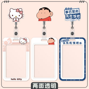 Double-Sided Full Transparency Card Holder Lanyard Easy Buckle Retractable Information Card School Campus Work ID Badge Case