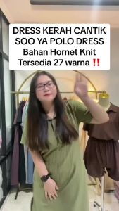 Dress Polo Polo Dress Kerah Pakaian Lengan Panjang Hornet Knit Free Ongkir Bisa COD