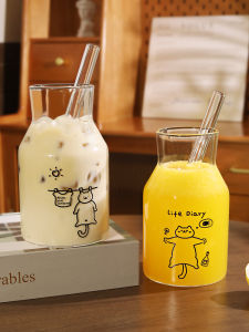 Modern Minimalist High Borosilicate Glass Cup with Straw for Milk Soy Milk Juice Water Home Use Coffee Cup High Aesthetic Value