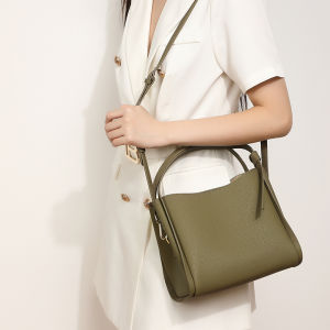 2025 New Womens Bucket Bag Leather Single Shoulder Slant Cross Large Capacity Fashionable Soft Handle Casual Style Handbag