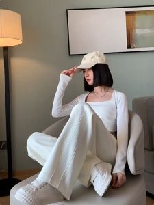 MANNASU Plus Size S~4XL 9Color Wide Leg Pants Women High Waist Draped Casual Loose Straight Sweatpants