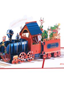 New Arrival Ins3d Three-Dimensional Steam Train Gratitude Blessing Message Small Card Christmas Postcard Staff Gift