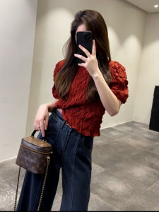 SHANGSHA | Fashionable Distinctive Red Women T-Shirt Short Sleeve