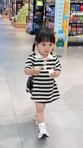 ชุดเดรสโปโล แขนสั้น ลายทาง แฟชั่นสําหรับเด็กผู้หญิง อายุ 1-10 ปี