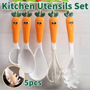 5pcs Cute Carrot Silicone Kitchen Utensils Set Baking Tool Set Non-stick Silicone Cooking Utensils