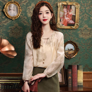 Retro Style Womens Shirt Lantern Sleeve Loose Belly Covering Spring New Arrival Chiffon Blouse Elegant Lady Commute Fashion