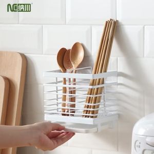 NACHUAN Cutlery storage rack Kitchen Perforation-free wall-mounted countertop iron chopsticks holder Chopsticks storage drain shelving