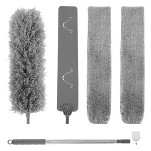 Bộ Chổi Lau Bụi Dạng Kéo Dài Với Cán Dài Bằng Sợi Microfiber Dùng Cho Quạt Trần Nội Thất Ô Tô Vệ Sinh Khe Hở Đầu Hình Elip Dùng Trong Gia Đình
