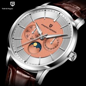 Đồng Hồ Thạch Anh Nam Pagani Design Dây Da Bằng Thép Không Gỉ Chống Nước 100m Hiển Thị Tuần Pha Mặt Trăng Đồng Hồ Sang Trọng