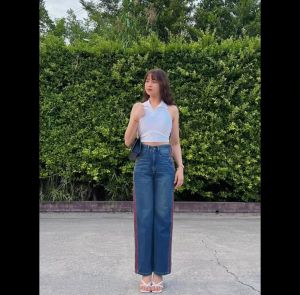 Quần Jean Suông Nữ Quần Bò Suông Rộng Phối Viền Đỏ Và Trơn Đa dạng