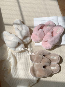 Korean Style Indoor Slippers Womens Soft Bottom Anti-Slip Fur Slippers Home Use Comfortable Cotton Slippers for Autumn Winter