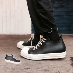 ROG RO OINCK OWEM Dark Style Low Cut Leather Surface Classic Lace-Up Men Women Fashion Casual Shoes Breathable Comfortable
