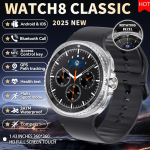 2025 New Watch8 Classic Rotating Bezel SmartWatch 1.43" AMOLED Screen NFC Compass GPS Path 3ATM Waterproof Smartbracelet For iOS