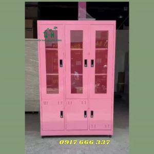 TỦ HỒ SƠ SẮT TĨNH ĐIỆN 3 CÁNH KÍNH + 3 CÁNH MỞ MÀU HỒNG XINH XẮN - VIDEO THỰC TẾ