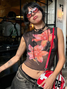 Áo Ba Lỗ Không Tay in Họa Tiết Lưới Cổ Tròn Cạp Cao Cho Nữ Mùa Hè Thường Ngày Áo Vest Nữ Áo Ba Lỗ Không Tay Mùa Hè