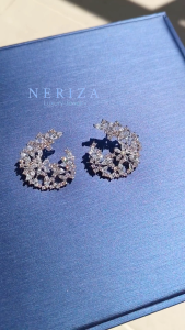 Neriza Jewelry/ต่างหูเพชรระย้าประกายไฟเทียบเท่าเพชรแท้ เครื่องประดับเจ้าสาว จัดส่งพร้อมกล่อง NE083