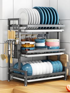 Kitchen Multi-layer Rack Dish Drainer Storage Shelf Stand Utensil Cup Plate Holder Metal No-drill Installation Countertop Organizer