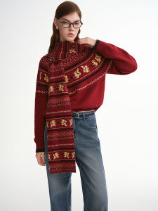 DUSHU | Plus Size Womens Fair Isle Patterned Sweater with Scarf Detail