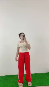 ชุดเซ็ตแฟชั่น เสื้อแขนสั้นลายจุด + กางเกงทรงตรงดีไซน์เรียบหรู