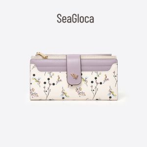 SeaGloca New Fashion Niche Simple Classic Print Floral Fresh Zipper Long Wallet For Woman