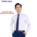 Việt Tiến Áo sơ mi màu xanh da trời trơn sky blue vải sợi tre mịn mát. 