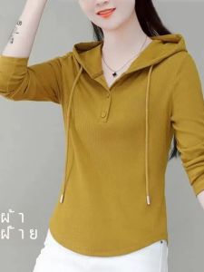 เสื้อยืดคอกลมแขนยาวผ้าฝ้ายแท้ฤดูใบไม้ผลิและฤดูใบไม้ร่วงสำหรับผู้หญิง TUCANO ทรงหลวม สไตล์เกาหลี ทรงเข้ารูป ดีไซน์เรียบง่าย