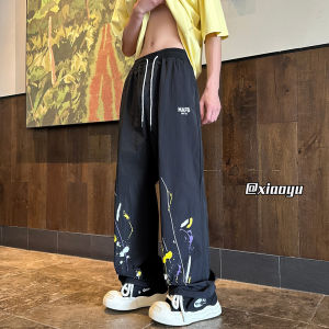 กางเกงลำลองชายทรงตรงเอวกลางผ้าไนลอนฤดูร้อน 2024 กางเกงขายาวทรงพับสีน้ำตาล กางเกงขายาวทรงลำลองสไตล์อเมริกันสำหรับฤดูใบไม้ร่วง