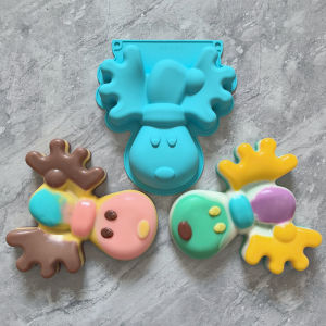 Christmas large deer head shaped silicone mold 3D chocolate baking cake suitable for bread DIY baking utensils