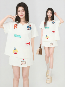 Keiko | Bộ Trang Phục Mùa Hè Phong Cách Retro Thêu Họa Tiết Hoạt Hình Dễ Thương Cho Nữ
