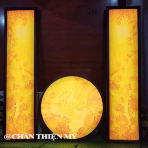 Đèn Hào Quang Phật In Tranh Trúc Chỉ Combo Đôi Tròn Chữ Phúc Trang Trí Bàn Thờ CDT-29-125