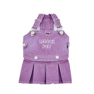 Mooki pet | Detachable Denim Dungaree Dress for Small Dogs with Leash Clip