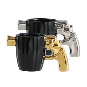 350ml แก้วแปลก Revolver Handle แก้วกาแฟถ้วยเซรามิคตกแต่งส่วนบุคคลสําหรับกาแฟชานม 3D แม่พิมพ์ลื่นถ้วยเคลือบ