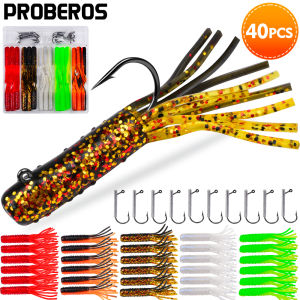 Proberos 40pcs/Box Artificial Fishing Lure - Mix Color Fake Bait Soft Bait Set With Hooks - Fishing Accessories